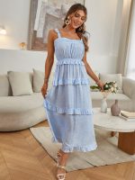 Women Bohemian Strap Lace up Ruffle Floral Dress 2023 Summer Fashion Outfits Trends