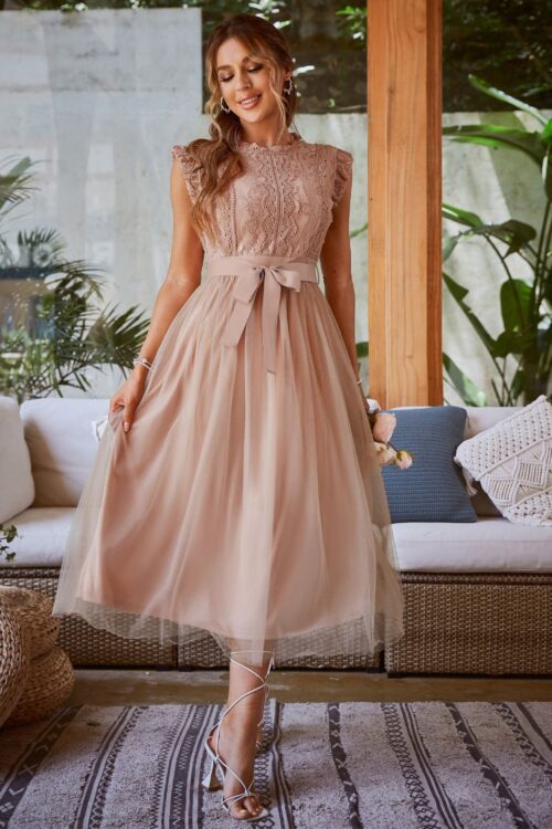 Women Elegant Tulle Lace Patchwork Party Dress