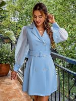 Women Office Elegant Puff Sleeves Belt Blazer Dress 2023 Summer Fashion Outfits Trends