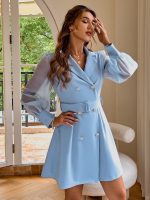 Women Office Elegant Puff Sleeves Belt Blazer Dress 2023 Summer Fashion Outfits Trends
