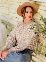 Women Geometric Khaki Knitted Sweater 2023 Summer Fashion Outfits Trends