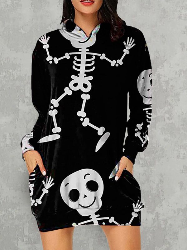 Skeleton 3D Print Hooded Women Loose Long Sleeve Pullover Autumn Streetwear Fashion Skull Cartoon Hoodies