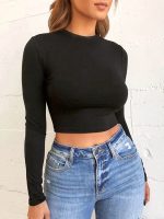Women Solid Basic Long Sleeve Crop T-Shirt 2023 Spring Summer Outfits