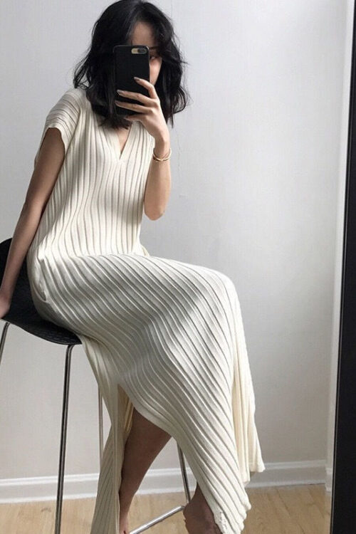 Women Cheongsam Style Loose Knitting Dress 2023 Spring Outfits