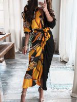 Women Button Rushed Sleeve Printed Dress 2023 Summer Fashion Outfits