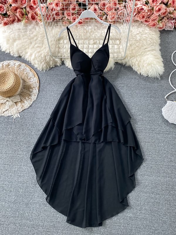 Women Black/White Irregular Spaghetti Strap Long Dress 2023 Summer Fashion Outfits