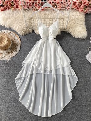 Women Black/White Irregular Spaghetti Strap Long Dress 2023 Summer Fashion Outfits