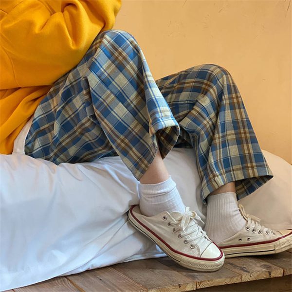 Women Plaid Casual Straight Trousers for Male/Female 2023 Summer Fashion Outfits