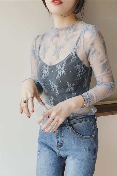 Women Lace Floral Embroidery Blouses Shirt 2023 Spring Summer Outfits