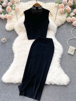 Women Sexy Sequins 2 Piece Set Elegant Halter Short Tops + Skirt 2023 Spring Summer Outfits