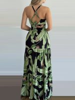 Women Tropical Print Halter Sleeveless Top & Skirt Set