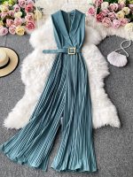 Women Vintage Notched Collar Draped Rompers 2023 Spring Summer Outfits