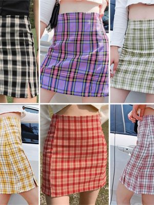 Vintage-Plaid-Side-Split-Bodycon-Mini-Skirt-Women-Bottoms-Streetwear-Casual-A-Line-Basic-Ladies-Sheath-1