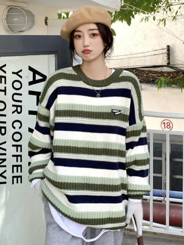 Women Vintage Striped Sweaters Women Autumn Winter Oversized