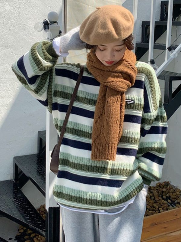 Women Vintage Striped Sweaters Women Autumn Winter Oversized