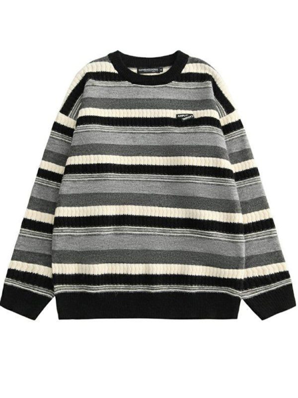 Women Vintage Striped Sweaters Women Autumn Winter Oversized