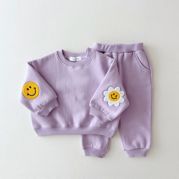 Baby Girl Boy Set Embroidery Thicken Fleece Sweatshirt + Pant