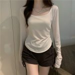 Women Long Sleeve Square Neck T-Shirt 2023 Autumn Fashion Outfits Trends
