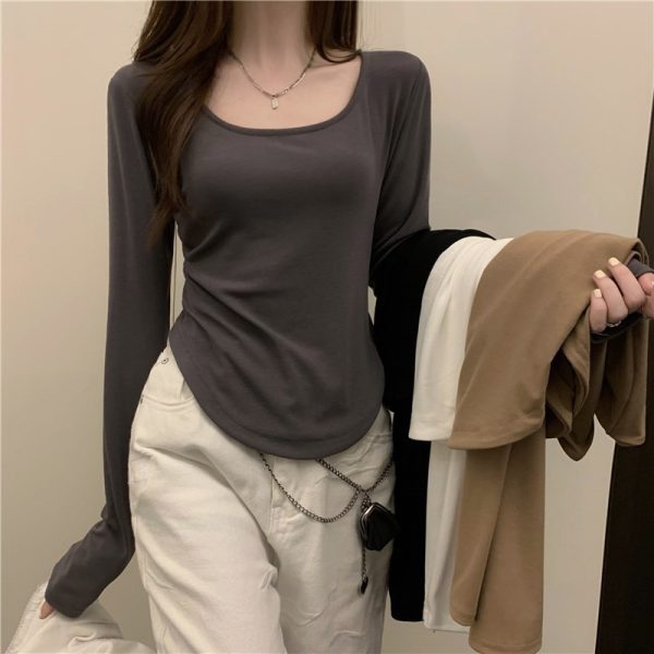 Women Long Sleeve Square Neck T-Shirt 2023 Autumn Fashion Outfits Trends
