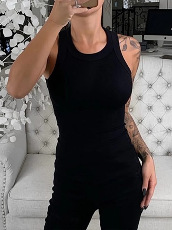 Women Solid Round Neck Ribbed Tank Top 2023 Summer Fashion Outfits