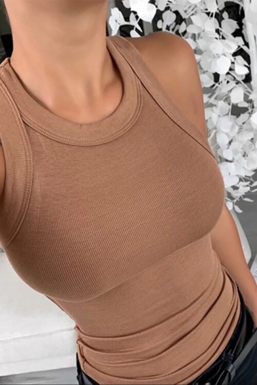 Women Solid Round Neck Ribbed Tank Top 2023 Summer Fashion Outfits