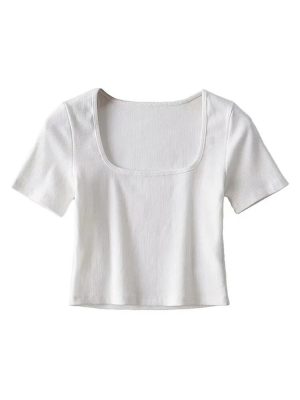 Women-Square-Neck-Rib-Crop-T-shirt-Short-Sleeve-Crop-Top-1