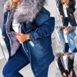Women Warm Fluffy Collar Hooded Denim Jacket 2023 Winter Fashion Outfits Trends