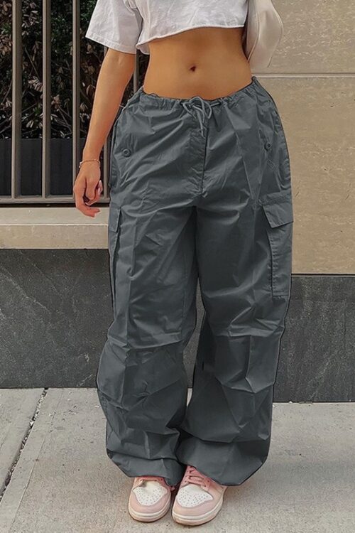 Women Oversized Drawstring Low Waist Parachute Loose Fit Sweatpants Summer Outfits