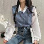 Women's Casual T-Shirts Pullover Loose Top Fake Two Piece Suit Spring Outfits