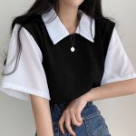 Women's Loose Tees Top Fake Two Piece Suit 2023 Spring Summer Outfits