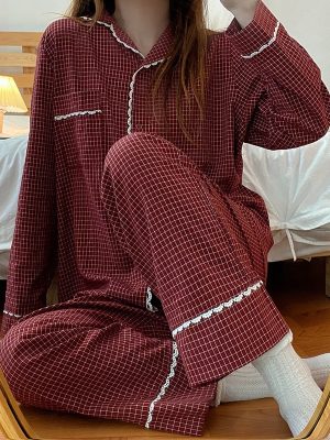 Yasuk-2023Spring-Autumn-Fashion-Women-s-Casual-Lovely-Plaid-Sleepwear-Nightgow-Retro-Pajamas-Set-With-Pants-1