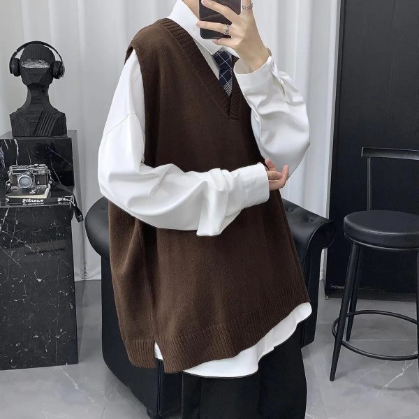 Men Pullover Tess Vest Loose Knitted Top Student Sweater