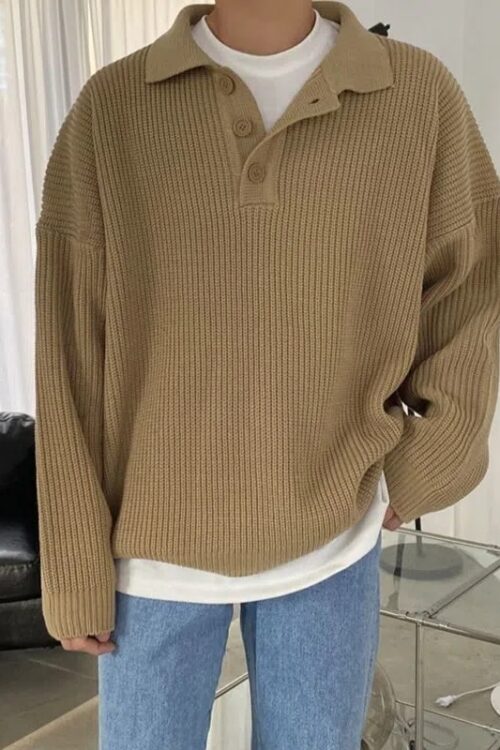 Man Solid Casual T-Shirts Loose Slim Knitted Pullover