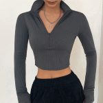 Women Long Sleeves Turtleneck Crop Tops 2023 Summer Outfits