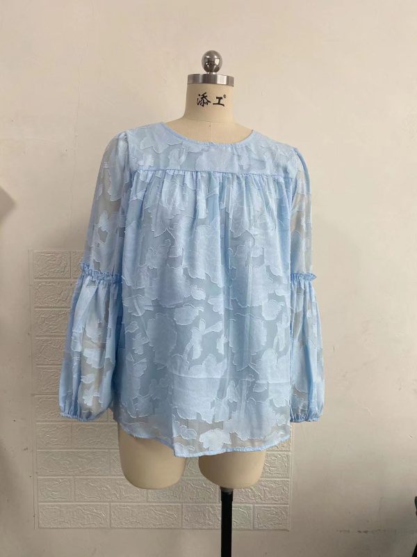 Spring Autumn Chiffon Shirt Lantern Sleeve Little-Girl Clothes Lace Hollow Out Cutout-out Blouse Women Shirt