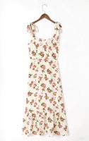 Summer Floral Print Ruffles Sexy Slimming Beam Waist Strap Dress Maxi Dress