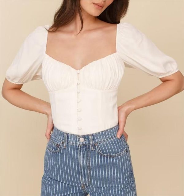 V neck Double Breasted Wrapped Chest White Cardigan Small Shirt Women Summer Elegant Top