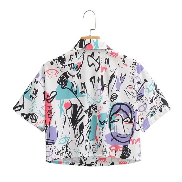 Amoi Women Graffiti Printing Short Sleeve Shirt