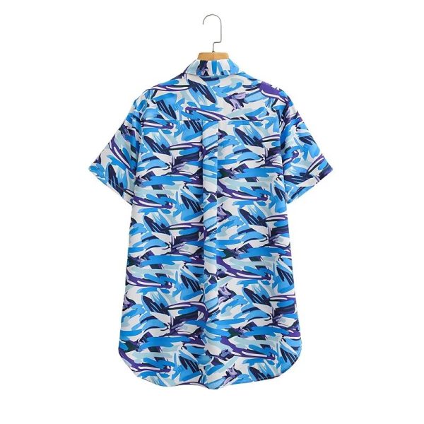 Autumn Print Short Sleeve Mid Length Shirt Single Breasted Top