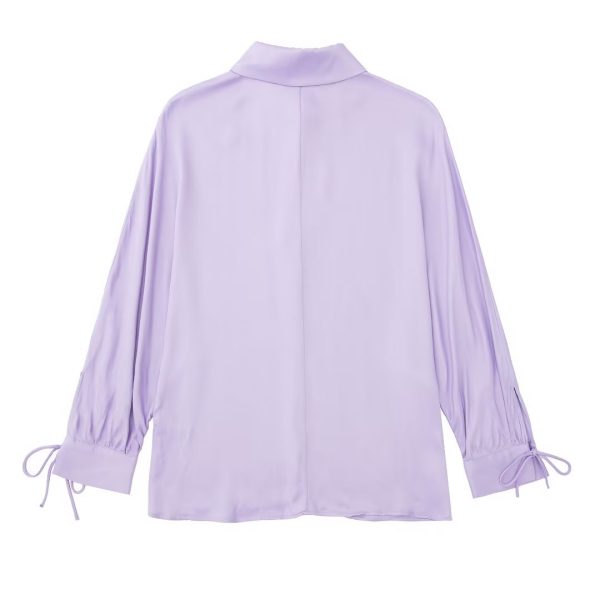 French Lightly Mature Bow Silk Satin Shirt Casual Women Clothing Early Autumn High Grade Top