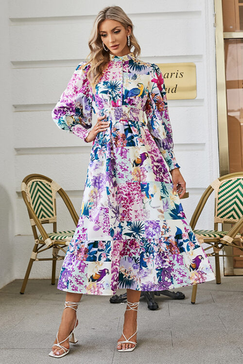 Women Spring Fall Stand Sleeve Floral...