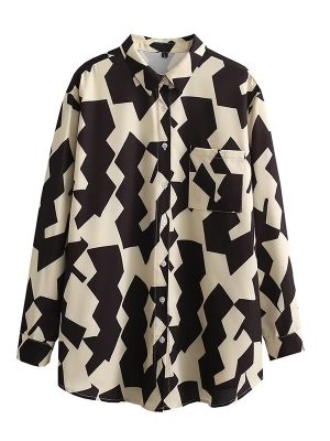 Autumn Tuyere Pocket Decoration Printed Shirt