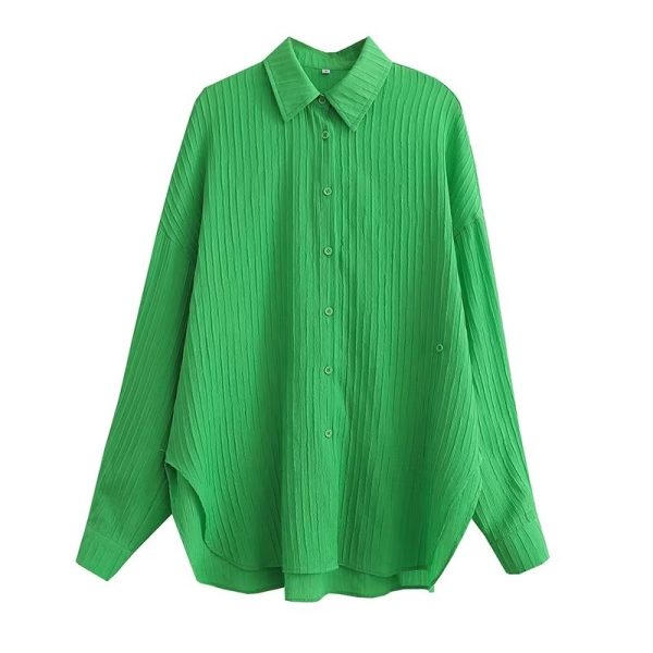 Fall Women Clothing Polo Collar Solid Color All Matching Slit Hemline at Hem Long Sleeve Shirt Top Women