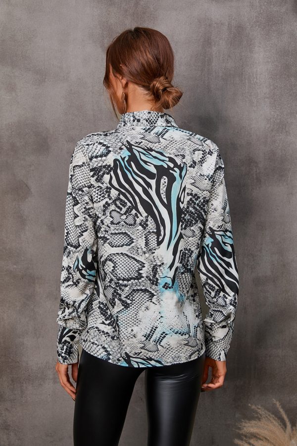 Women Clothing Autumn Printed Long Sleeved Shirt