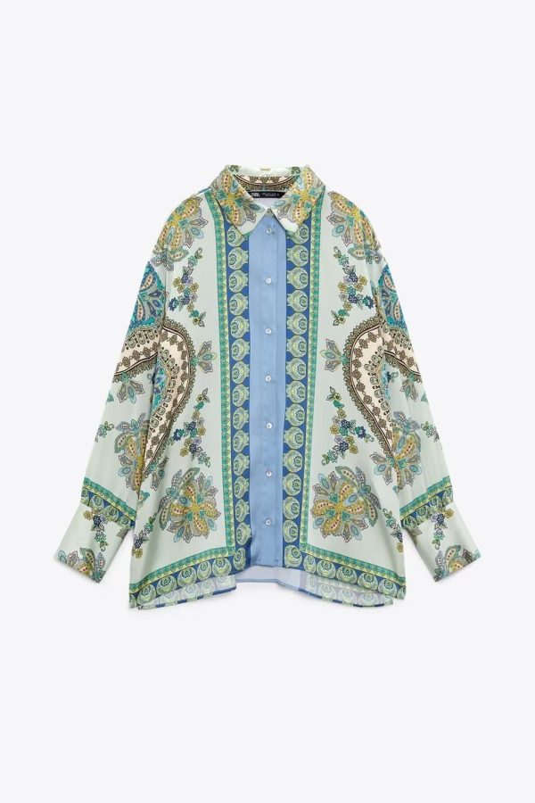 Women Clothing Autumn Printed Drape Shirt