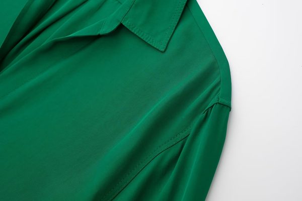 Autumn Retro Collared Long Sleeve Single Breasted Green Loose Shirt Women