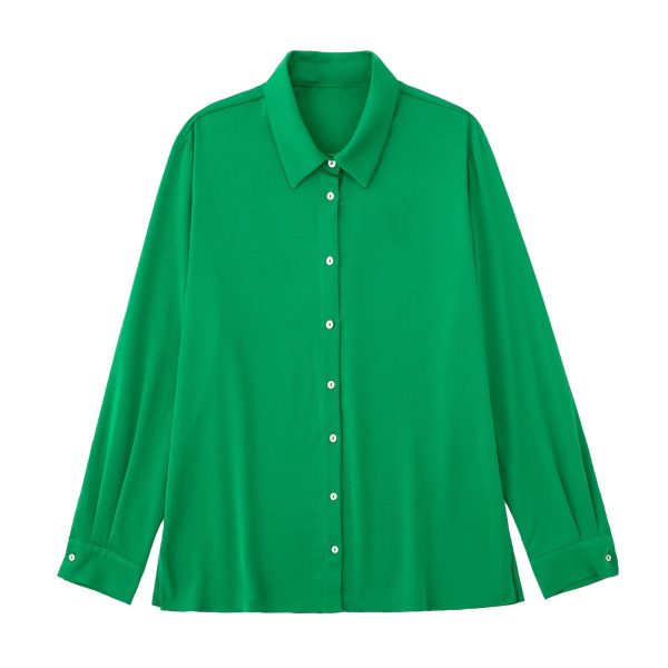 Fall Women Clothing Long Sleeved Green Drape Shirt