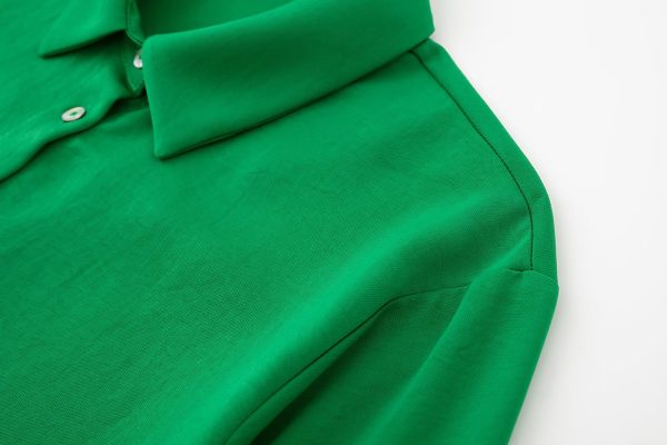 Fall Women Clothing Long Sleeved Green Drape Shirt