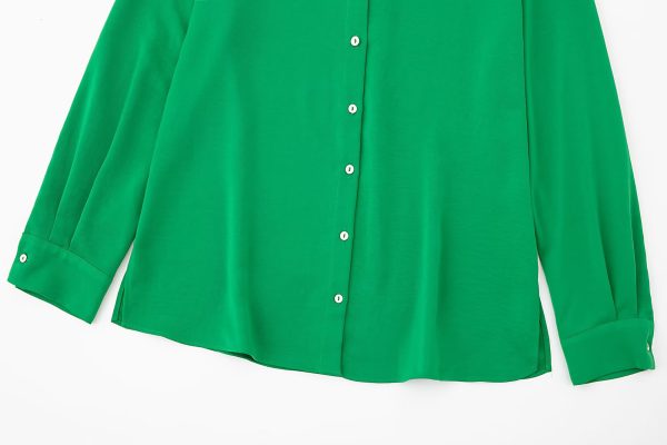 Fall Women Clothing Long Sleeved Green Drape Shirt