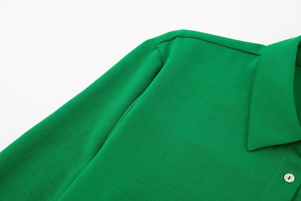 Fall Women Clothing Long Sleeved Green Drape Shirt